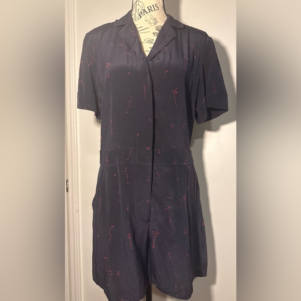 Grey by Jason Wu Navy Romper with Pink Accents | 100% Silk
